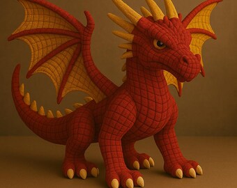 Crochet Dragon Pattern PDF – Red & Yellow Plush Amigurumi Toy – Beginner Friendly Step-by-Step Tutorial – DIY Stuffed Animal Gift Idea