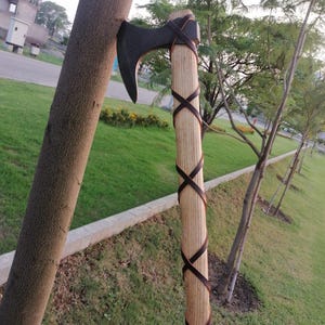Handcrafted Ash Wood Axe: J2 Steel Head with Leather Grip & Cover