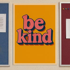 Be Kind Retro Poster: 70s Vintage Typography, Positive Quote (Digital Download)