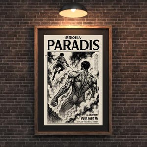 Attack on Titan manga panel poster print, AoT anime muur decor, Eren Yeager, Levi Ackerman, kolossale Titan, minimalistisch vintage retro cadeau