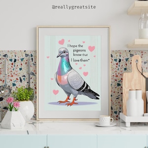Funny Pigeon Print: Retro Indie Bird Poster (Digital Download)