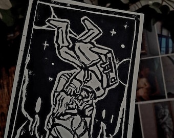 Linolschnitt-Druck inspiriert von Project Hail Mary und Iron Lung | Bloody Mary