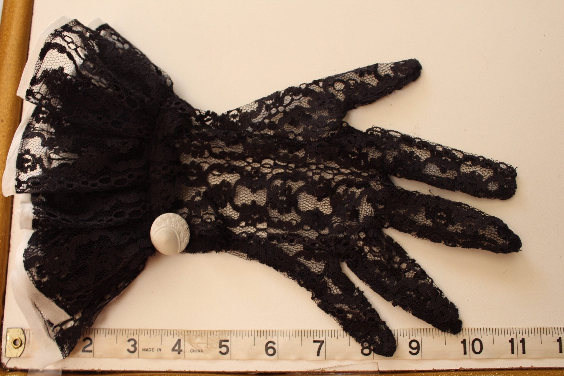 Vintage Lace Gloves With Ruffle by Black Licorice Bridal Couture Black