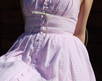 Vestido y chaqueta rosa / Moda de alta gama / Hecho a medida / Bustier sexy / Bolsillos de gran tamaño / Boda vintage / Gingham de lujo