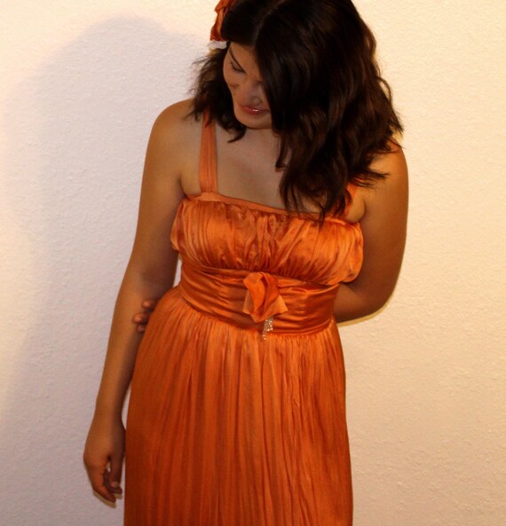 orange empire waist dress Bold & Beautiful Empire Waist Dress In Orange And Blue Small