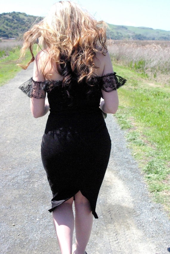 low cut black lace dress