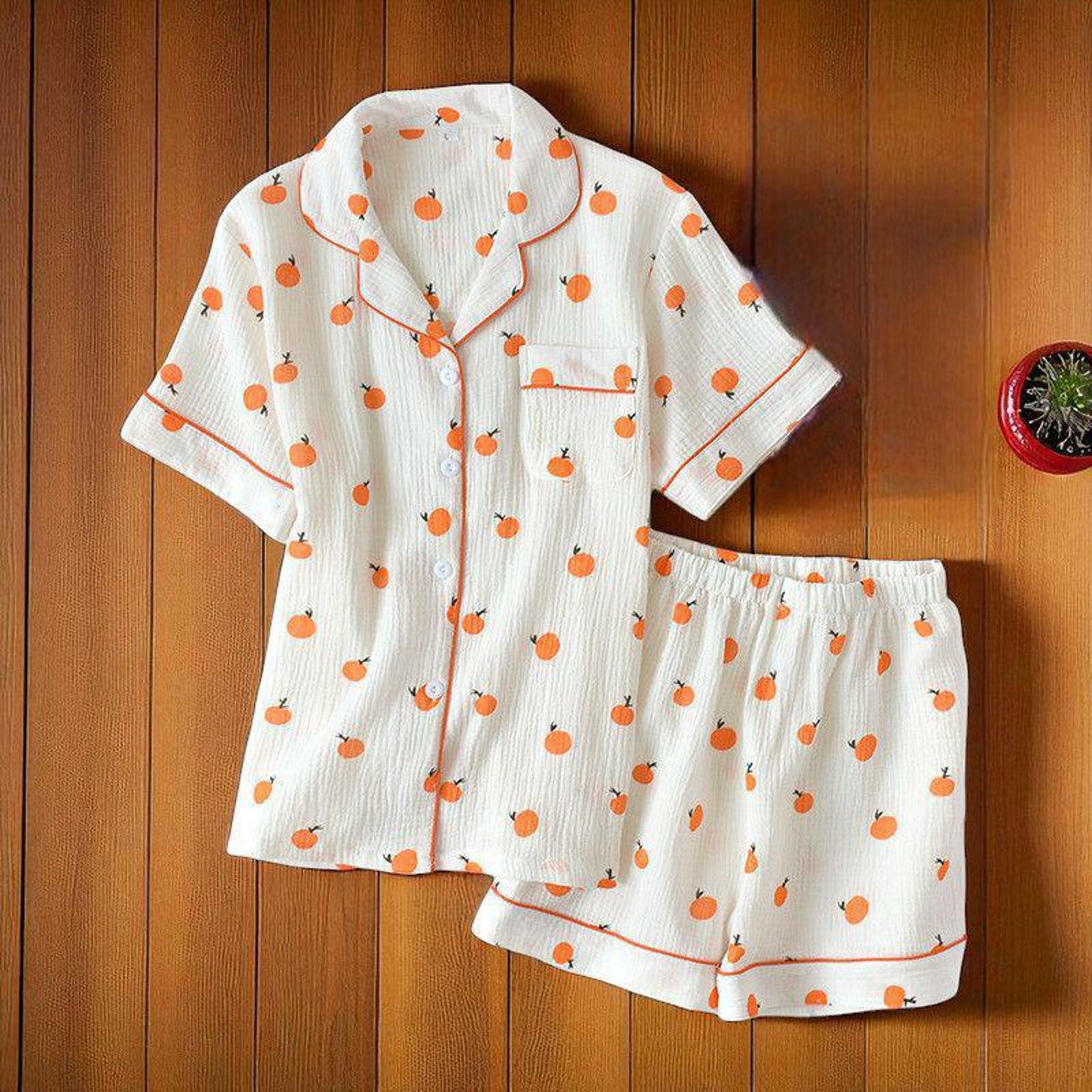 Fruit Print Cotton Pajama Set: 2-Piece Summer Loungewear