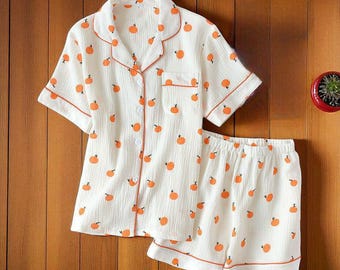 Früchte Print Baumwolle Pyjama Set: 2-teiliger Sommer Loungewear