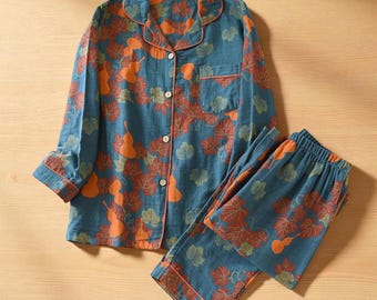 Bedrucktes Pyjama-Set aus Baumwollkrepp: Sommer-Outfit für Frauen