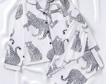 Tiger Print Pyjama Set, Long-Sleeved Top and Trousers, Comfy PJ Set