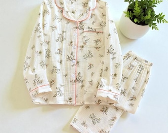 Floral Cotton Crepe Pajama Set, Cozy Loungewear