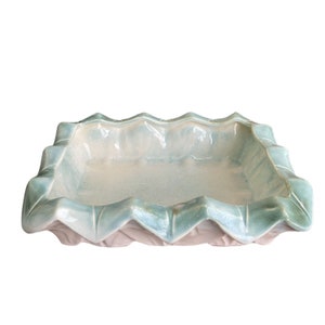 McCoy Jagged Leaf Rectangle Planter Dish White Teal Green
