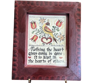 Ruthanne Hartung Pennsylvania German Fraktur Folk Art Framed Bird Heart 1990