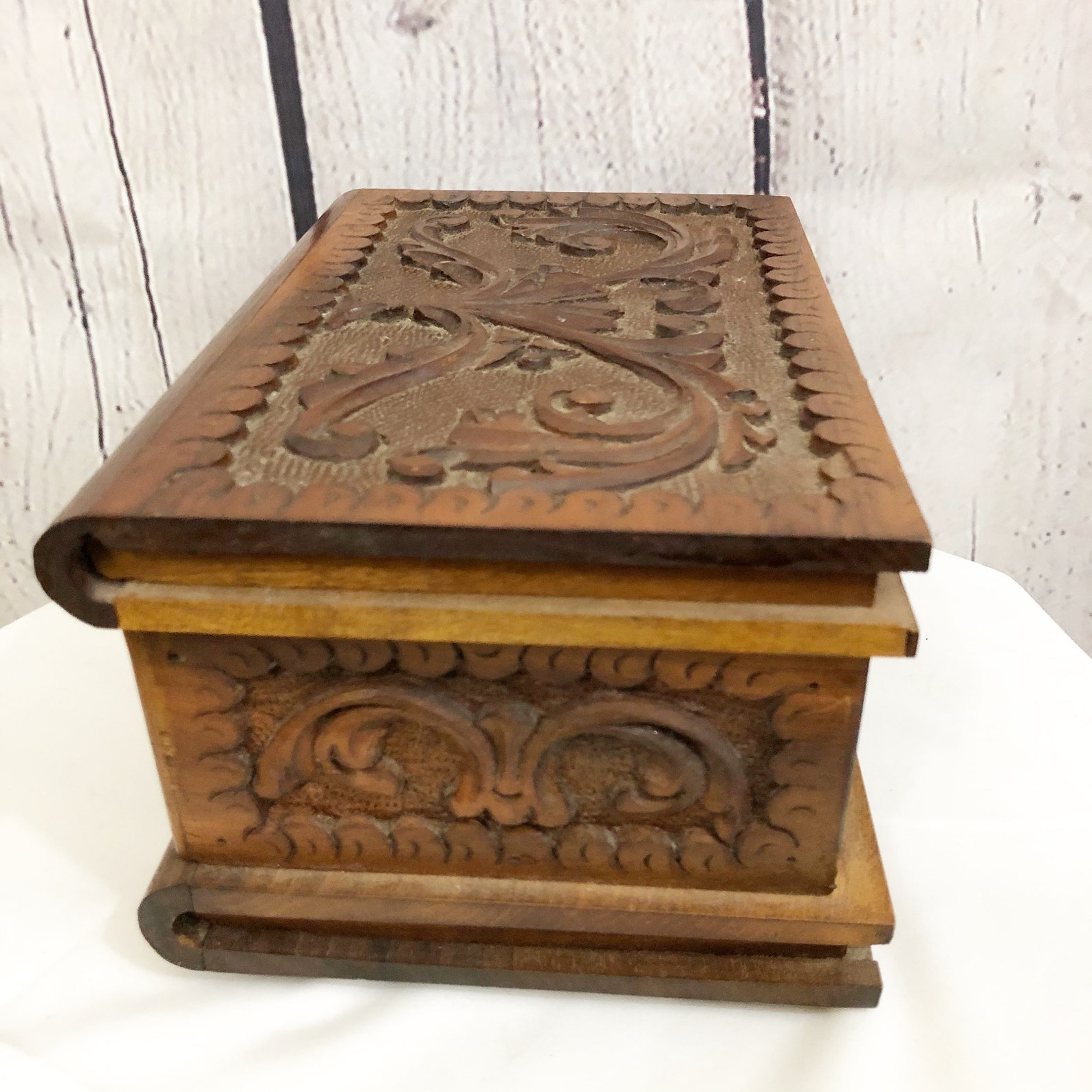 Carved Wooden Hinged Decorative Box Footed Ornate Wooden Box Etsy