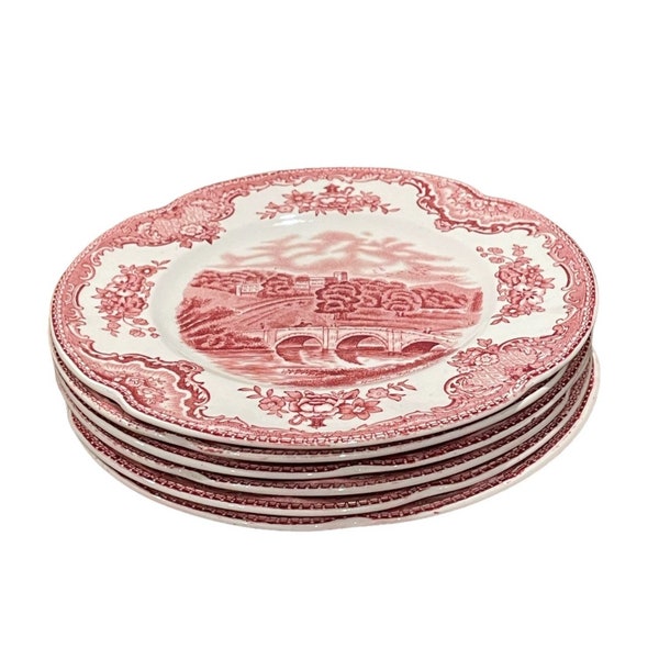 Six Johnson Brothers Old Britain Castles Red Pink Bread Plates