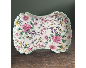 Old Foley James Kent Decorative Tray Chinoiserie Pink Green Birds Florals