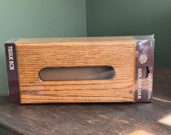 NOS Vintage Decor Bathware Golden Oak Wood Tissue Box Cover