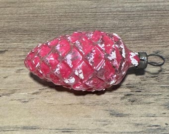 Vintage Mercury Glass Red Pinecone Christmas Ornament Mica Snow Japan