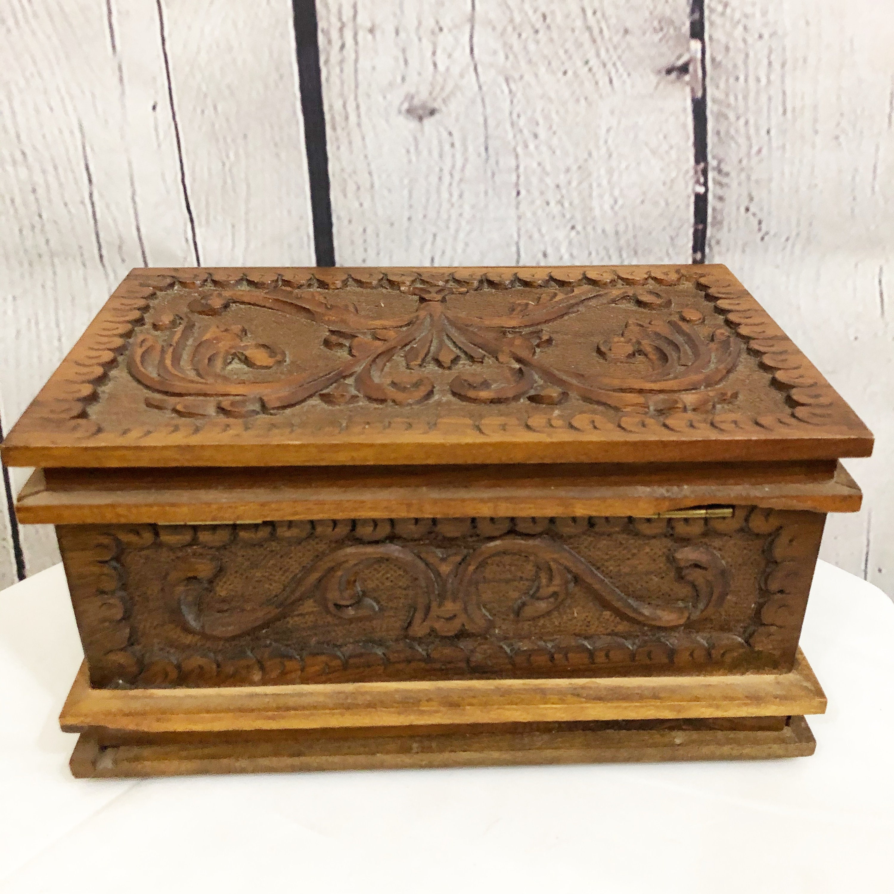 Carved Wooden Hinged Decorative Box Footed Ornate Wooden Box Etsy