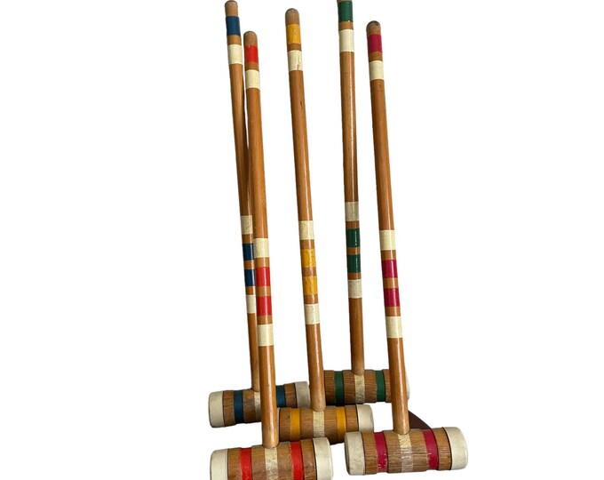 Vintage Croquet Mallets Set of Five Green Blue Red Orange Etsy