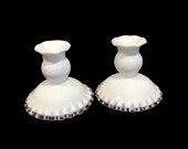 Pair of Fenton Silvercrest White Candle Holders Milk Glass Wedding Bridal