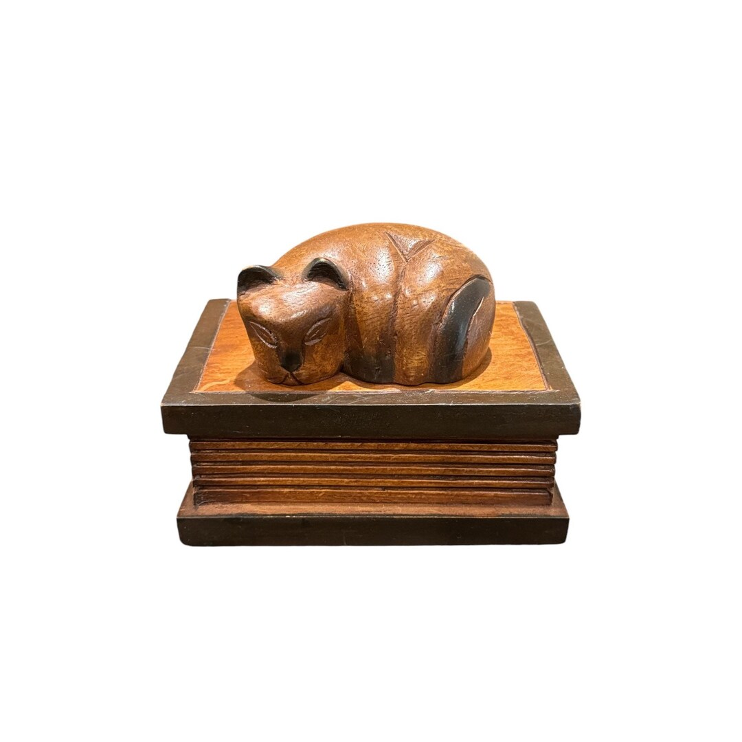 Carved Sleeping Resting Cat Wooden Trinket Box - Etsy