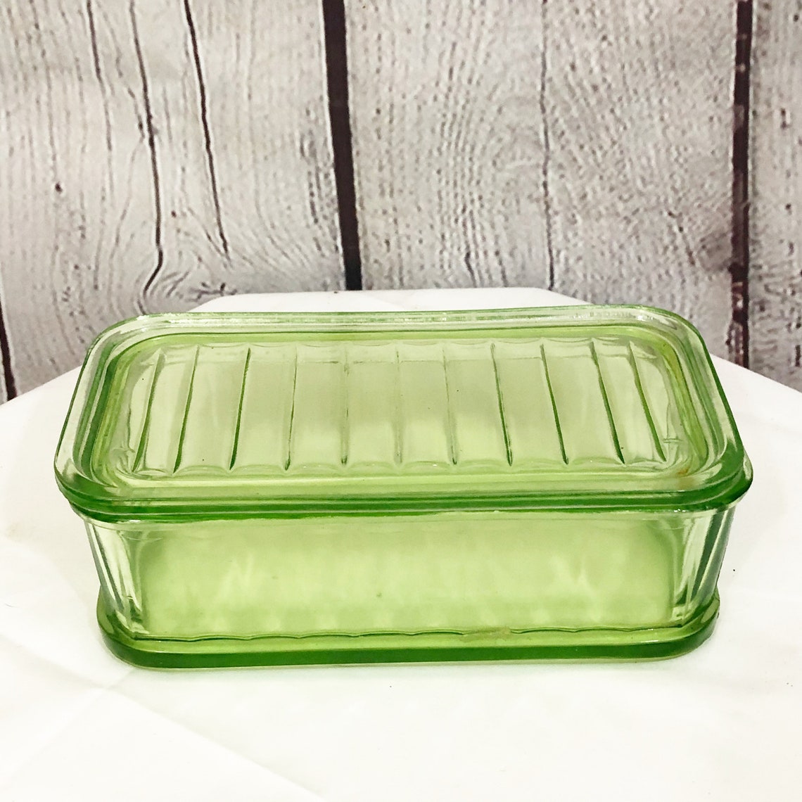Vintage Refrigerator Dishes With Lids Green Depression Etsy