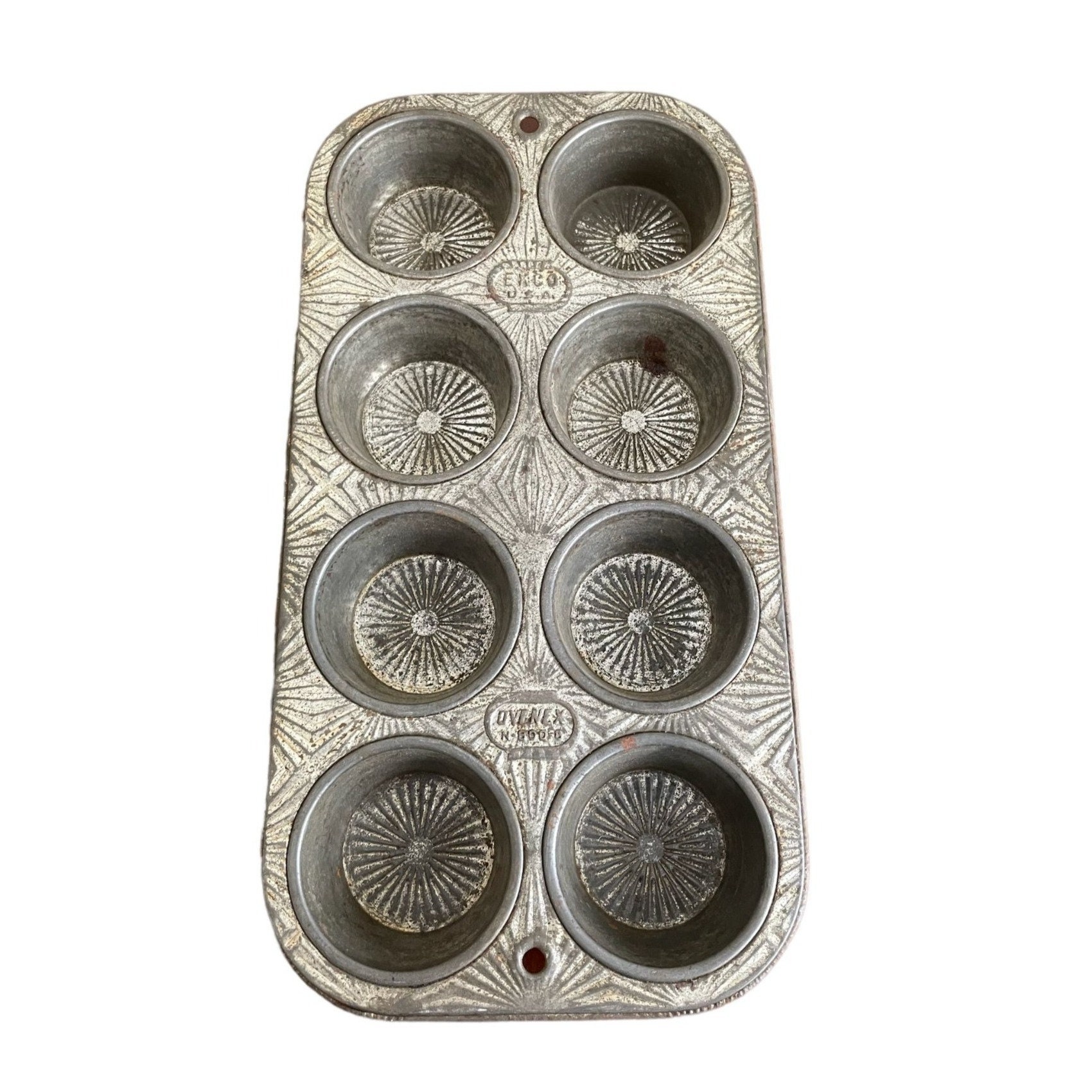 EKCO Ovenex Cup Muffin Tin Pan Starburst Pattern N-800-8 USA