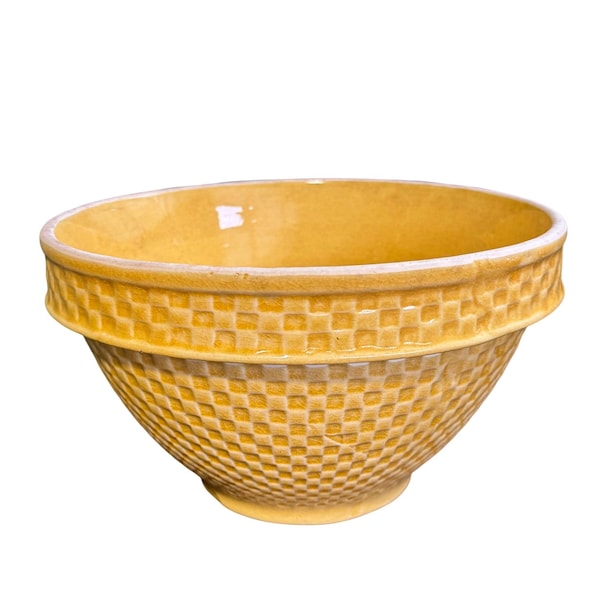 Vintage McCoy Yellow Checkerboard Stoneware Mixing Bowl Farmhouse Pottery