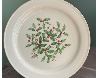 Lenox Special Christmas Holly 10.5" Dinner Plate Ivory Gold Trim Made in USA