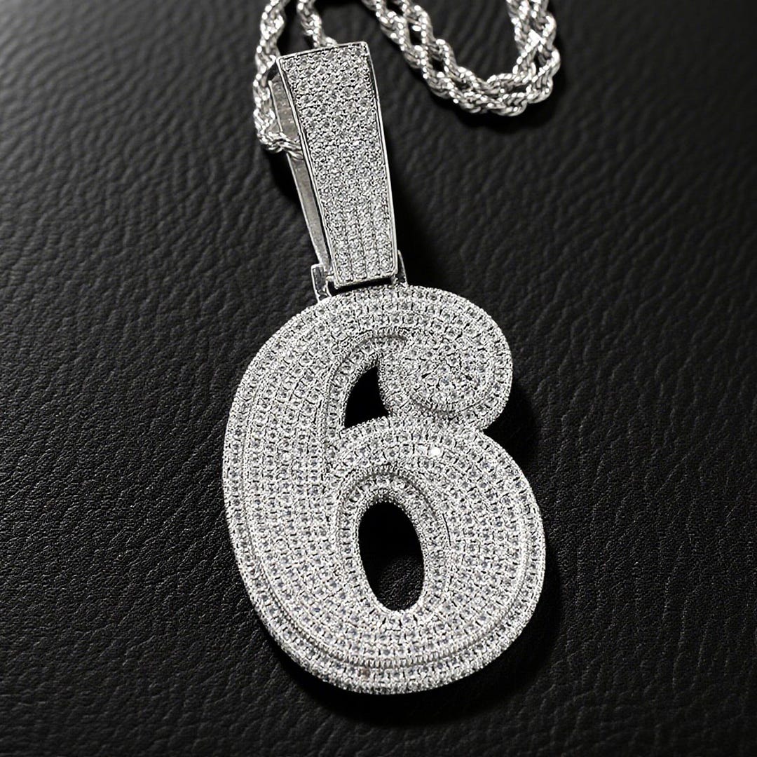 Iced Out Number Pendant Necklace: Custom Cubic Zirconia Bling Jewelry ...