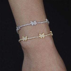 Exquisite Jewelry Butterfly Zirconium Gold Bracelet, Women&#39;s Bracelet, Iced Out Bling Bracelet, Gift for Her, Birthday Gift