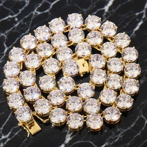 Collar de cadena de tenis estilo hip hop chapado en oro, circonita cúbica de una sola fila, joyería brillante para hombre, regalo para fiesta y escenario, cadena brillante de rapero.