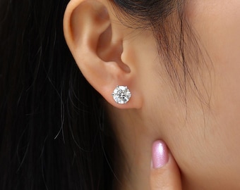 Pendientes de moissanita: plata de ley 925 con engaste de seis puntas