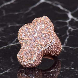 Anillo de hip-hop personalizado con forma de cubo de azúcar y cruz, moderno anillo de diamantes con circonita cúbica bañado en oro, joyería de lujo.