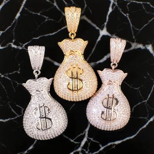 Ciondolo a forma di borsa porta soldi hip-hop placcato oro personalizzato per uomo, collana con micro pavé di zirconi cubici, gioiello in stile rapper, regalo urbano personalizzato