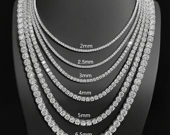 メンズネックレス、シルバーテニスネックレスチェーン、細幅