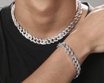 14k Gold Plated Iced Figaro Pig Nose Link Bracelet 13mm 8” Premium