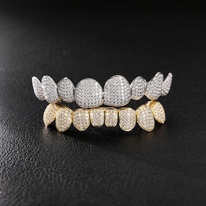 Custom Iced Moissanite Diamond Grillz | 925 Sterling Silver and 10K Gold Options | Personalized Teeth Jewelry for Men and Women