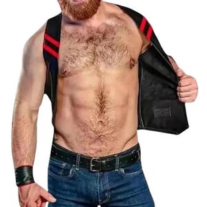 Men Premium Leather Bartender Vest Cowhide Bar Waistcoat Open Front Vintage Style, Handmade Gay Bar Vest Open Front Vintage Style Party Vest
