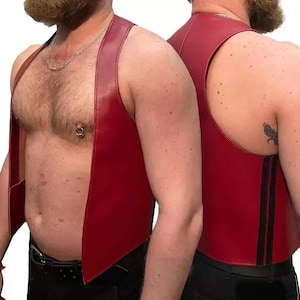 Men Premium Leather Bartender Vest Cowhide Bar Waistcoat Open Front Vintage Style, Handmade Gay Bar Vest Open Front Vintage Style Party Vest