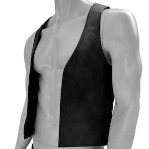 Men&#39;s Premium Leather Bar Vest, Open Front Leather Bartender Vest For Men, Sleeveless Fetish Gay Club Vest, Hand Crafted Bar Vest