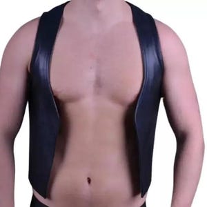 Men Premium Leather Bartender Vest Cowhide Bar Waistcoat Open Front Vintage Style, Handmade Gay Bar Vest Open Front Vintage Style Party Vest