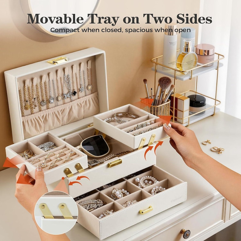 3-Layer Jewelry Box Organizer with Lock: PU Leather Velvet Case image 10