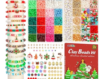 Christmas Clay Bead Bracelet Making Kit, Charm Pendants, Girls DIY