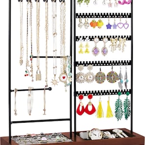 Walnut Jewelry Organizer Stand: Earring, Necklace, Ring Display Tree