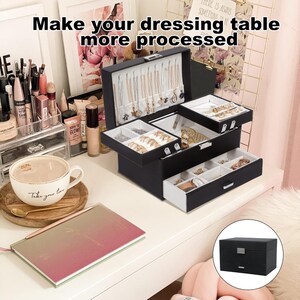 3-Layer Jewelry Box Organizer with Lock: PU Leather Velvet Case image 6