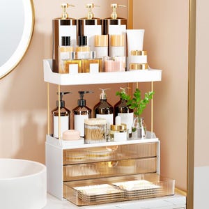 Handmade Mirrored Cosmetic Organizer - 3 Drawer Mirror Bathroom Vanity Desktop Jewelry Makeup Storag