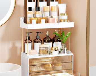 Handmade Mirrored Cosmetic Organizer - 3 Drawer Mirror Bathroom Vanity Desktop Jewelry Makeup Storag