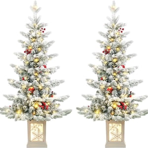 Christmas Tree with LED Lights;Pre-Lit Snow-Flocked 3ft Artificial Holiday Decor 2(pieces)